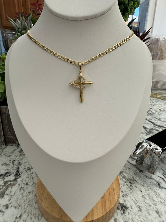 Cross Love Necklace 14k Gold Plated